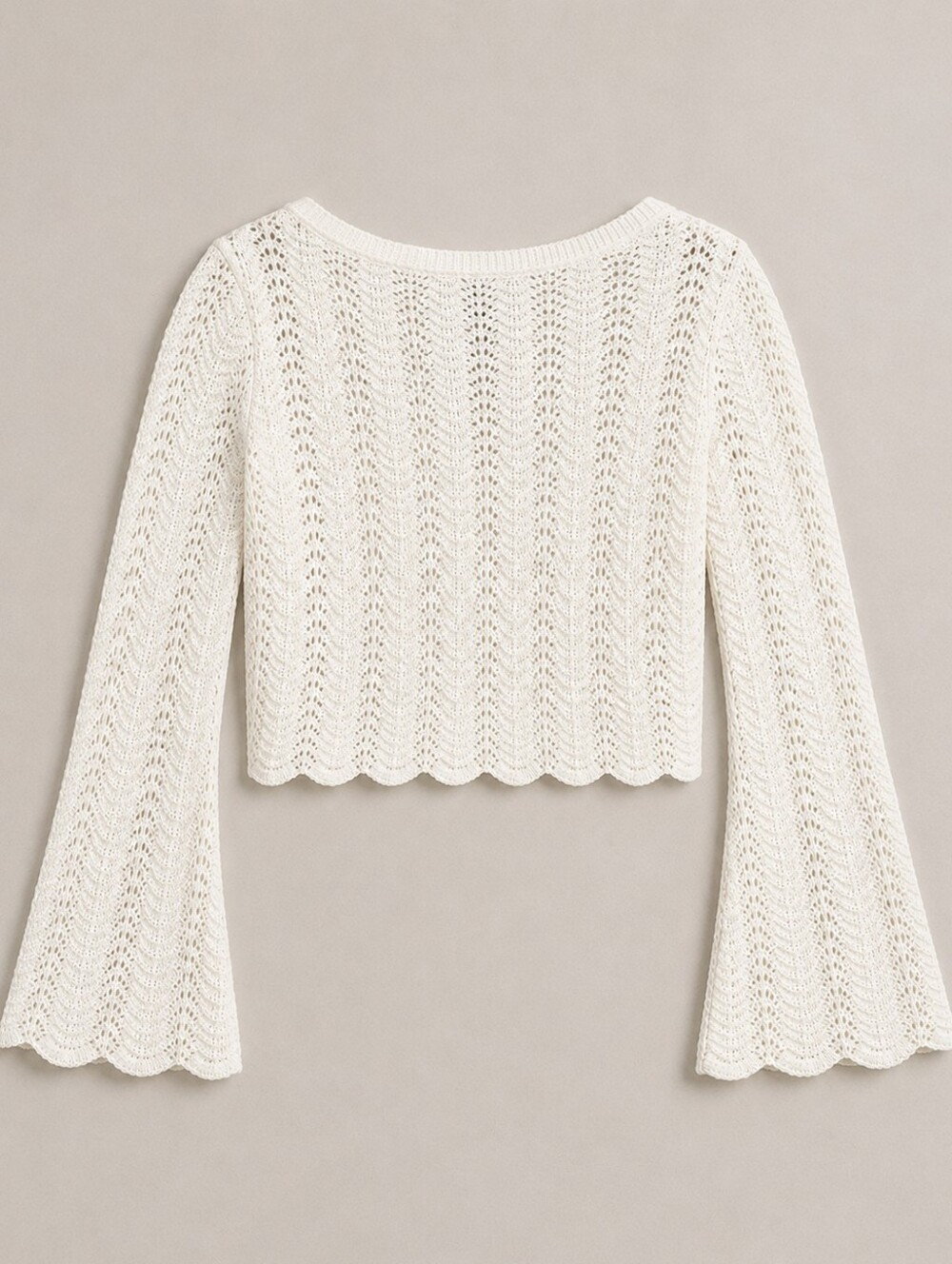 Pink Rose Cream Open Knit Cropped Sweater Size Sm Boho Bell Sleeve Top Coquette - Picture 4 of 12